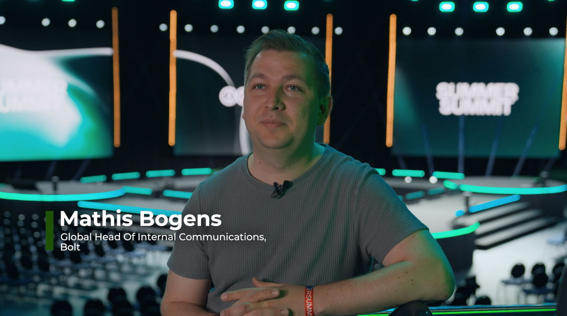 Sustainable event video production featuring Mathis, Global Head of Internal Communications at Bolt.
