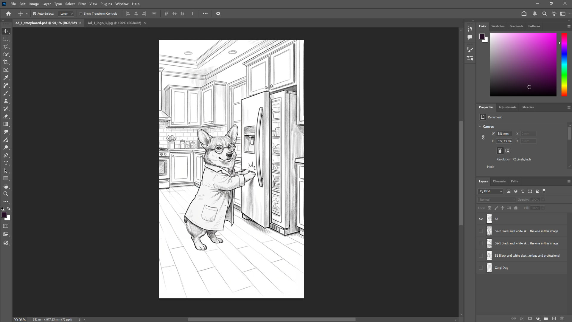 Developing the AI video storyboard and animating a gourmet dog food ad character using Nano Banana Pro, Kling 3.0 and Photoshop.