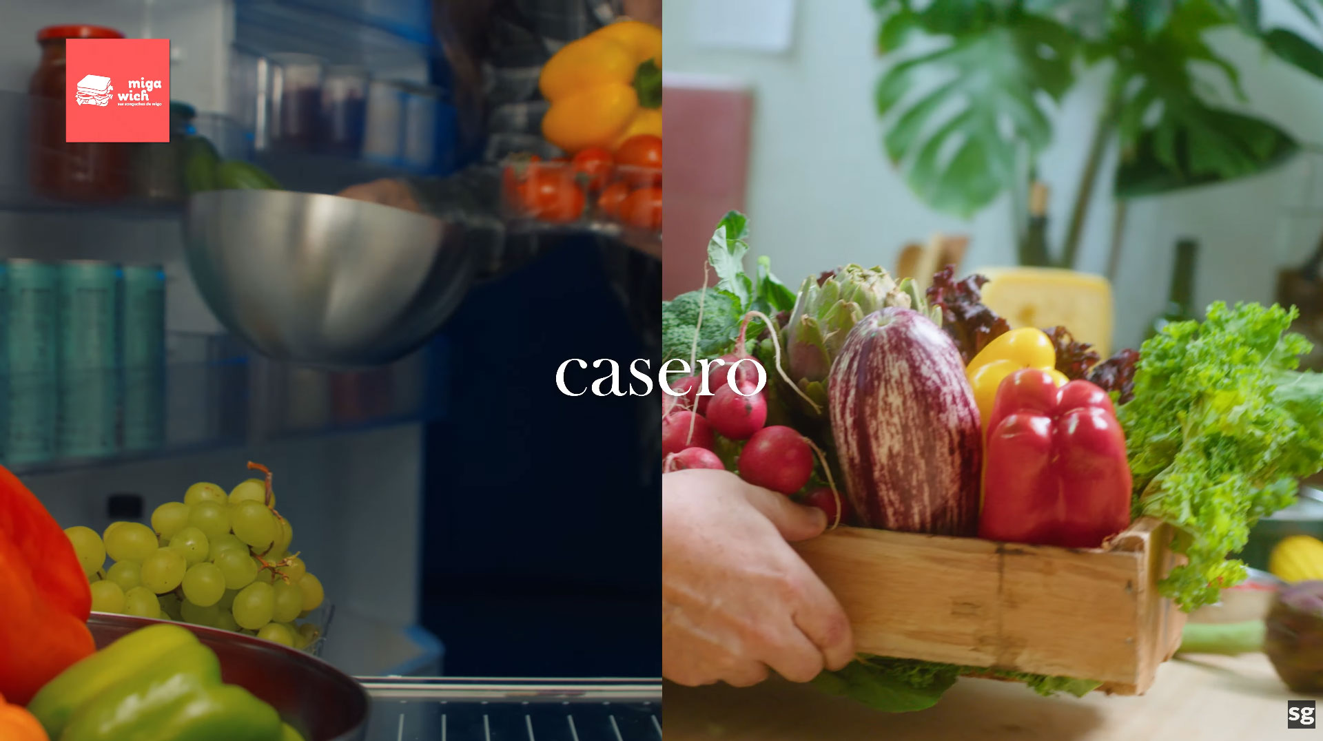 Professional food and beverage video editing using split screens to show fresh ingredients for the Miga Wich brand.